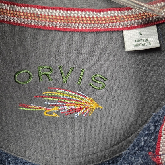 Orvis Signature 1/4 Zip Fleece Lined Sweatshirt Navy Blue Large - Picture 8 of 12